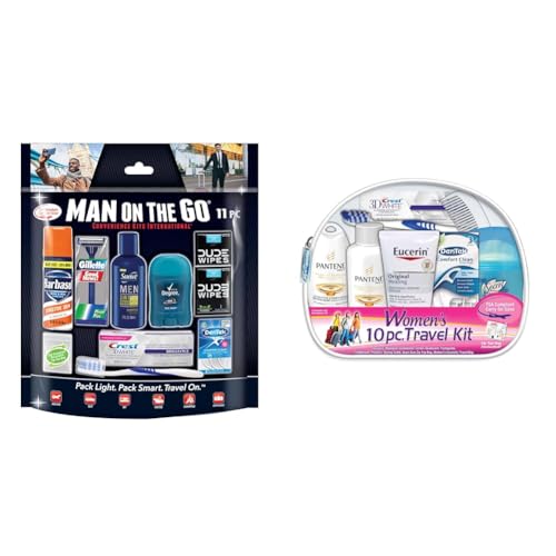 Image of Men's 11 Piece Travel Kit with Grooming Essentials and Women's 10 Piece Deluxe Travel Kit with TSA Compliant Toiletries