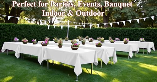 [6 Pack] White Paper Tablecloth Disposable for Rectangle Tables, 54 X 108 Inch Party Table Cover with Plastic Backing, Waterproof 3 Ply Table Cloth for Wedding Spring Easter Outdoor Picnic BBQ