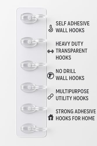 Image of 6 Pcs Self Adhesive Wall Hooks - Heavy Duty Transparent Hook for Photo Frames, Wall Clocks, Keys - No Damage, Easy Installation 1 Pcs 6-in-1 Self Adhesive Heavy Duty Wall Hook(Pack of 1)