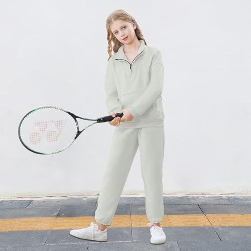 Image of U.nikaka Girls Clothing Sets Half Zip Sweatsuit Outfits Sweatshirt and Sweatpants Fleece Pullover Joggers Set with Pockets