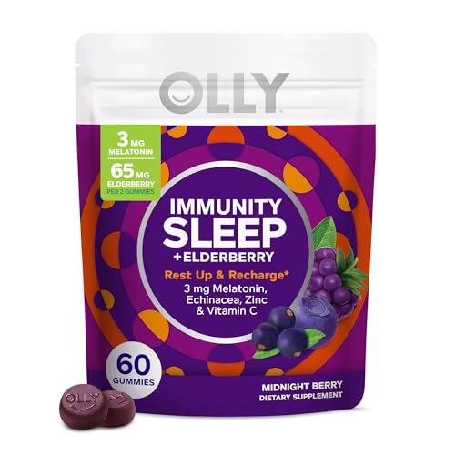 OLLY Immunity Sleep Gummy, Immune and Sleep Support, 3mg Melatonin, Echinacea, Zinc, Vitamin C, Chewable Supplement, Berry - 60 Count