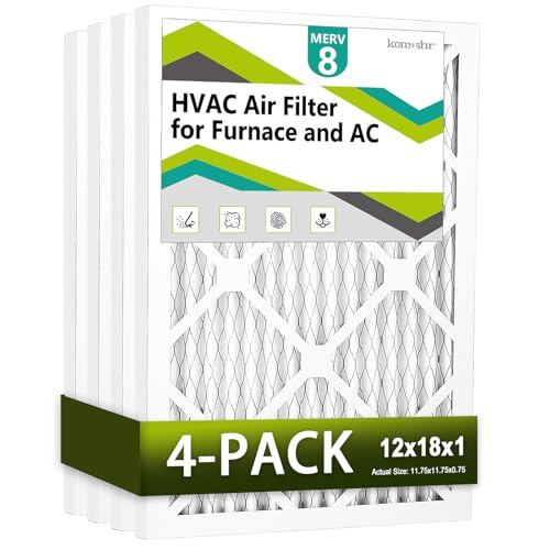 Komashr 12x18x1 Air Filter MERV 8 (4-Pack) HVAC/Furnace AC Filter Replacement Dust DefenseComparable with MPR 600 & FPR 5 (Actual 11.75x17.75x0.75)