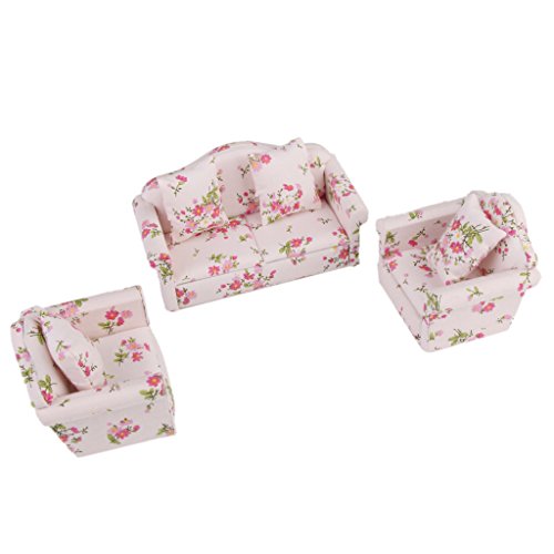 Preisvergleich Produktbild 3pcs Puppenhaus Miniatur Blumenschlafcouch Mit Kissen Kissen
