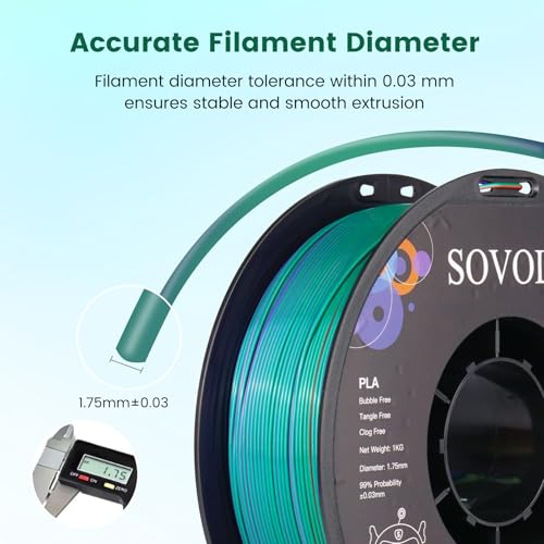Image of Sovol Silk PLA Filament Tri Color Co-Extrusion 1.75mm, 3D Printer Filament 1kg / 2.2lbs, Shiny Silk Copper Purple Green 3 in 1 Coextrusion PLA Material + /-0.03mm