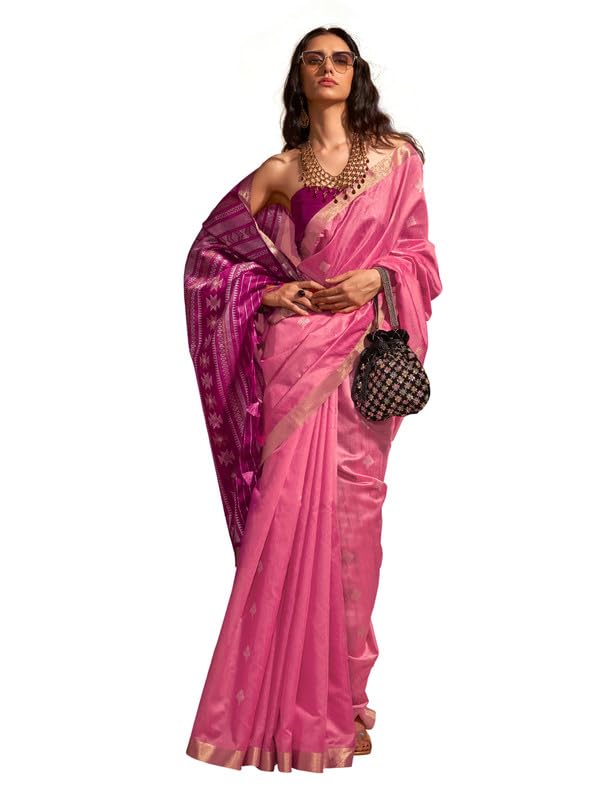 Image of AKHILAM Women's Banarasi silk Ethnic Motif Woven Design Saree With Unstitched Blouse Piece