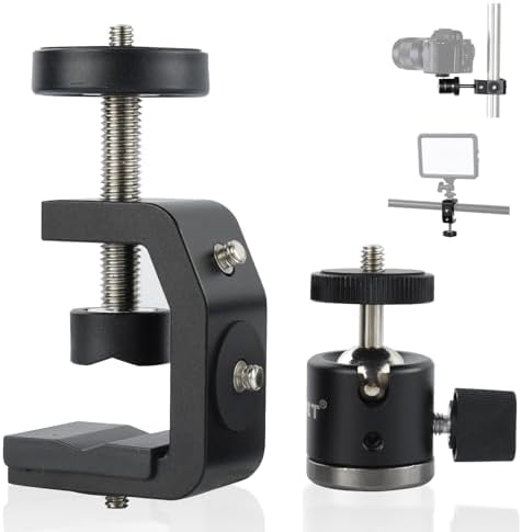 UTEBIT C Clamp Camera Mount Tripod Clamp with Mini Ball Head Desk Clamps（1/4 Thread Hole） C Clamp Mount with 1/4" Hot Shoe Compatible for Camera Woodworking Desktop