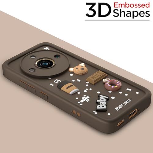 Image of Pikkme Back Cover for Realme 11 Pro / 11 Pro Plus 5G / Narzo 60 Pro 5G | Cute Fun Cartoon 3D Bear Silicone Full Body Protection Bumper Cover (Brown)