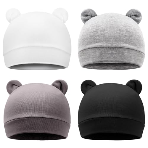 Image of AQOKKA Newborn Baby Bear Ear Hat No Scratch Infant Cotton Beanie Gloves Newborn Hospital Hat for Baby Boy Girl