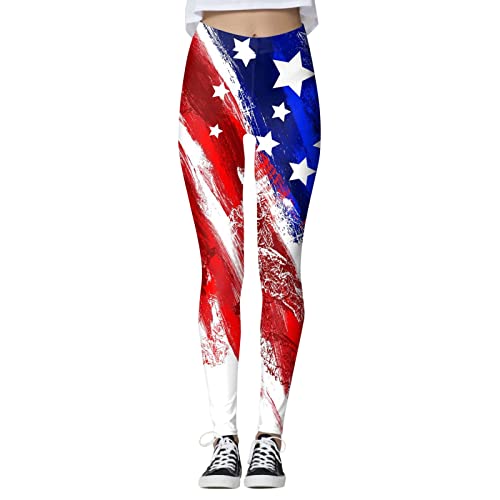 Calça legging feminina com estampa American 4 de julho para ioga, corrida, pilates, academia, algodã