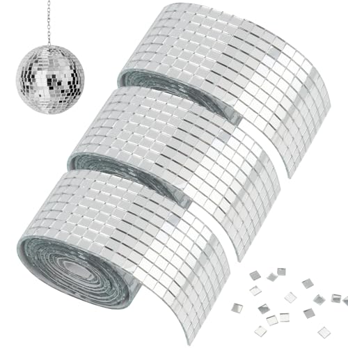 3 Rouleaux Miroirs Auto-Adhésifs Carreaux de Mosaïque 5x5mm Mosaique Miroir Autocollant, 4800 Pièces Carrelage Miroir Mosaïque Carré, Autocollant Mural...