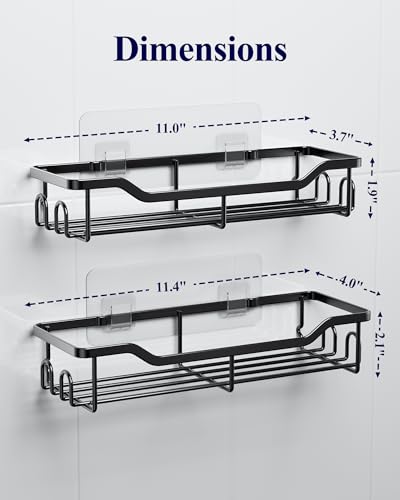Kitsure Shower Caddy Large - Adhesive Shower Organizer, Stainless Steel Shelf for Inside Shower, No Drill Bathroom Organizers and Storage, Home Decor Accessories, 2 Pack, Black