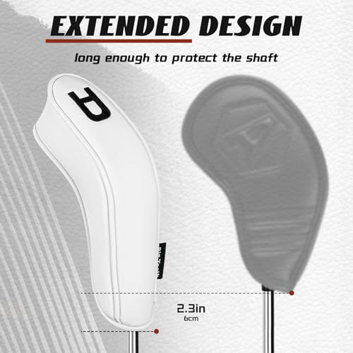 BIG TEETH Golf Hybrid Iron Head Cover 9Pcs, Long Hybrids Iron Covers Head Covers Set, Golf Club Covers W/Big NO. Fits for Cleveland Launcher Cobra T Rail Hybrid Irons (1set of 9pcs(4-9,P,A,S) White) by BIG TEETH - Image 5