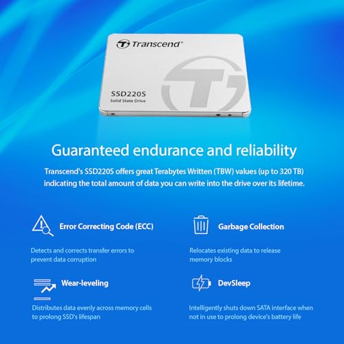 Image of Transcend SSD220 120GB 2.5 inch SATA III 6Gb /s SSD, Up to 500MB /s, Compatible with PS4 /Laptops /Desktops /PCs /Notebooks Upgrade, Internal Solid State Drive with SLC Cache /3D TLC NAND /RAID Engine /LDPC Coding
