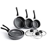 VonShef Pots and Pans Set, 8 Piece Induction Safe, Non-Stick Saucepan and Frying Pan Set, Easy Clean Granite Design Pots and Pans Set with Glass Lids, PFAS, PTFE, PFOA, Lead & Cadmium Free
