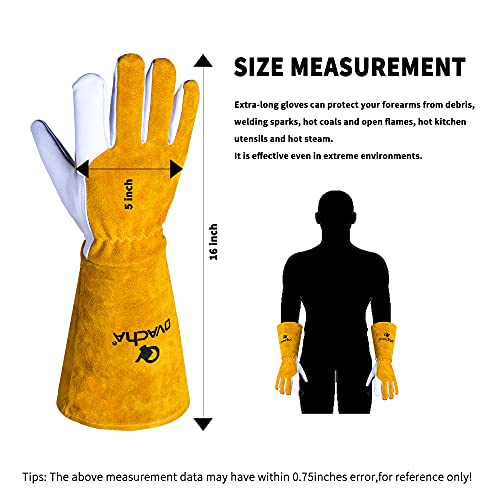 Ovacha Men Women Forge Welding Gloves Safety Extra Long Sleeve Heat Resistant Cowhide Gloves (16Inches, Gold An White) #TOP4