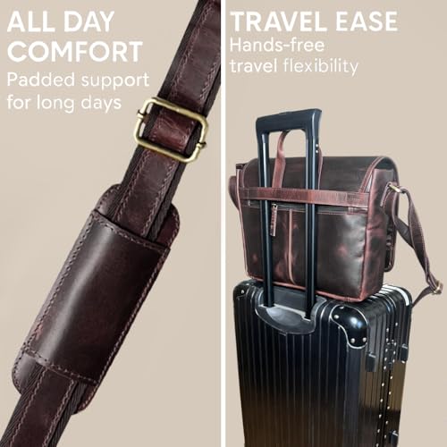 Image of Leather Messenger Bag for Men 14 inch Leather Laptop Bag Vintage Crossbody Office Satchel Travel Shoulder Bag