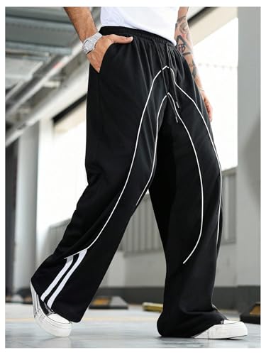 SOLY HUX Men's Wide Leg Track Pants Drawstring Waist Baggy Parachute Sweatpants with Pockets Streetwear4