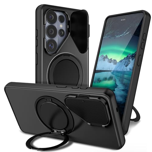 Image of Spazy Case Samsung S26 Ultra Back Cover|Premium Magnetic Ring Stand Case with Camera Protection Slider|360 Rotating Kickstand|Slim & Strong Grip Phone Case for Samsung S26 Ultra-Black