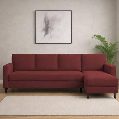 Image of Carlos RHS 4 Seater L Shape Sofa Set for Living Room & Home Office Furniture, Modern Durable Sectional Corner Sofa Couch, Premium Fabric Comfortable Seating with Strong Frame (Maroon)