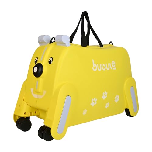 Image of Kids Trolly Bags Ride-On Suitcase with Wheels | Lightweight Rolling Luggage for Toddlers & Children | Travel Bag with Handle - Cute Cabin Trolley (Yellow)