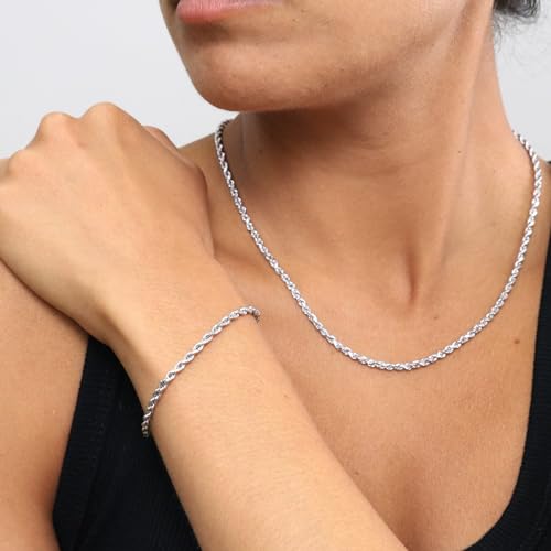 Nuragold 14K Real White Gold Rope Diamond Cut Chain Bracelet 7"-9" (2mm-5mm) Italian Jewelry for Men & Women4