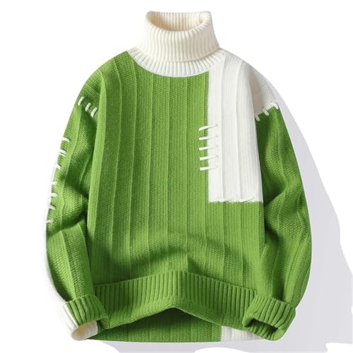 Men's Fashion Turtleneck Sweater Patchwork Casual Knit Pullover Warm Loose Knitted Long Sleeve3