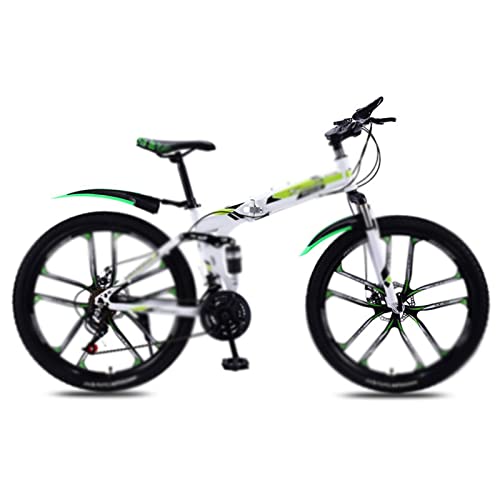 FOELANNE Bicicleta de ciudad, marco de acero de alto carbono, freno de disco doble, absorción de golpes, múltiples velocidades, multicolor (blanco verde, 24 velocidades)