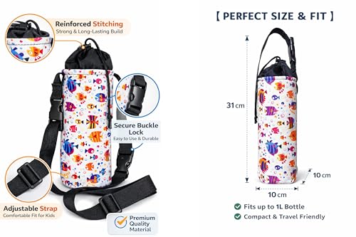 Image of 1 Litter Neoprene Water Bottle Carrier Bag with Adjustable Shoulder Strap,Insulated Water Bottle Cover for Stainless Steel /Glass /Plastic Bottles (Colorful Fish)