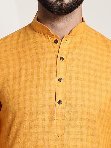 Image of SOJANYA (Since 1958 Men's Cotton Blend Checked Kurta and Churidar Pyjama Set
