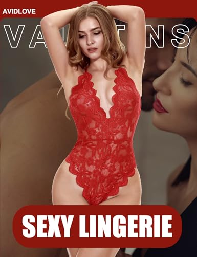 Avidlove Sexy Lingerie for Women Lace Teddy Bodysuit,B-red,XL | Snap Crotch,Sexy Floral Lace With Scalloped Edges, Deep V Neck - image 7