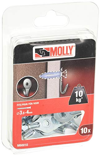 Molly M60010-XJ Crochets plats pour vis Ø 3.5/4 mm, Gris, Set de 10 Pièces
