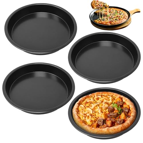 ZYETGH 4 Stück Pizzablech, 20CM Pizzablech Rund Antihaftbeschichtet Pizza Blech Carbonstahl Pizzapfanne Schwarz Pizzaform für Pizza Kuchen Pie und Flammkuchen