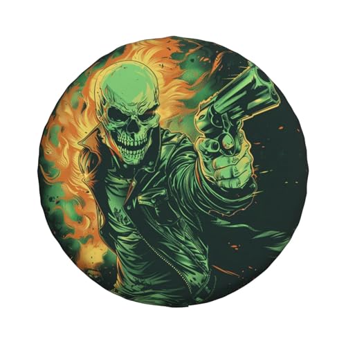 Image of Skull Spare Tire Cover, Universal Wheel Tire Cover Funny Skull Skeleton Tire Protectors for Trailer RV SUV Truck Camper 14 Inch