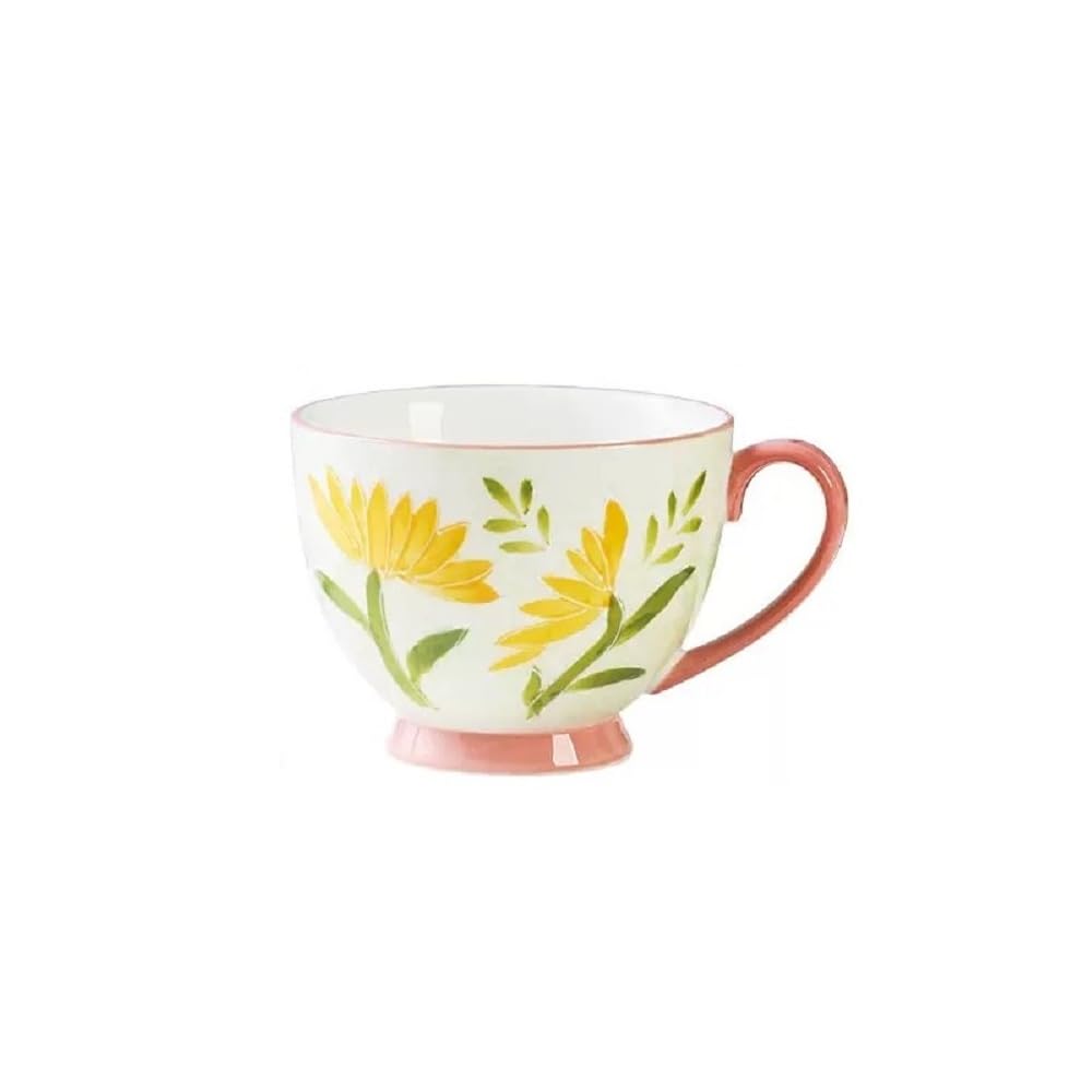 Huiyiwert niedliche Blumentasse Porzellan Frühstückstasse Blumenmuster Müslibecher Kaffeebecher Teetasse Kakaobecher für Geburtstag Muttertag Valentinstag Weihnachten (Chrysantheme)