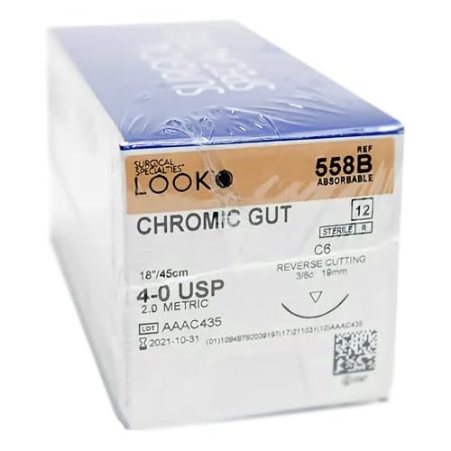 Look X558B Chromic Gut Absorbable Sutures 4-0 18" C6 3/8 Circle Reverse Cutting 19mm 12/Pk