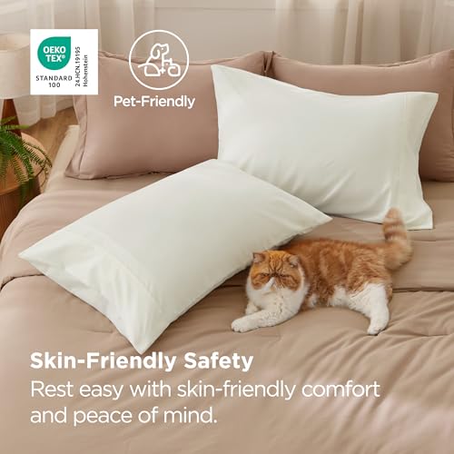 Image of Bedsure Pillow Cases Standard Size Set of 2 - Ivory White Brushed Microfiber Pillowcases, Super Soft and Cozy Pillow Case Covers with Envelope Closure for Kids, Wrinkle, Fade Resistant, 20x26 Inches
