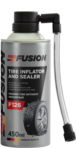 ProFusion Líquido Antipinchazos para el Coche - para Reparar Neumáticos sin Cámara - Sella Agujeros de hasta 5 mm - Evita la Desestabilización del Vehículo - Spray Repara Pinchazos - 450 ml