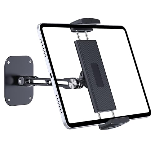Lucrave Tablet Wall Mount Holder, Aluminium Foldable Wall Mount for IPad with 360° Adjustable Rotating Base for iPad Pro Air Mini, Galaxy Tab, All 4.7-13" Phones and Tablets