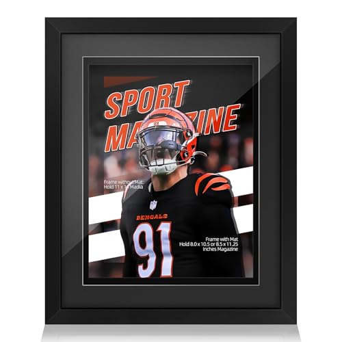 tutata Sports Magazine Frame Fits Measuring 8.0 x 10.5 or 8.5 x 11.25 Inches Magazine Display Deep Frame Moulding (Black Black Mat)
