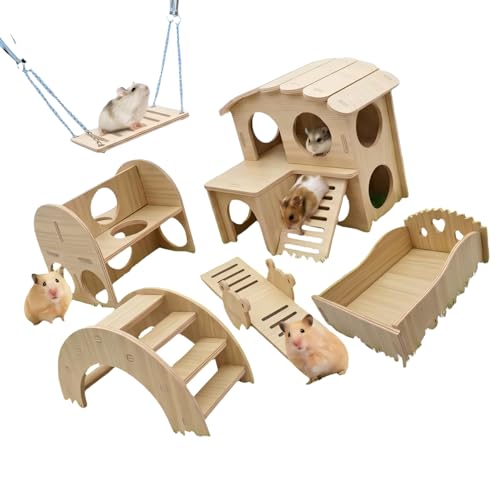 Holz Hamster Tunnel Spielzeug, kreative Hamster Verstecke mit Kletterleiter, kleine Haustierhäuser, Kleintier Unterhaltungs Tunnel Spielzeug