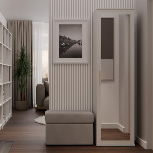 WHATSIZE ENTERPRISE - Modern Entryway Hall Single Wardrobe with Drawers Storage Coat Rack, Shoe Storage, Hanging Hooks Cabinet Contemporary Bedroom Hallway, Mudroom, or Foyer Furniture Cashmere
