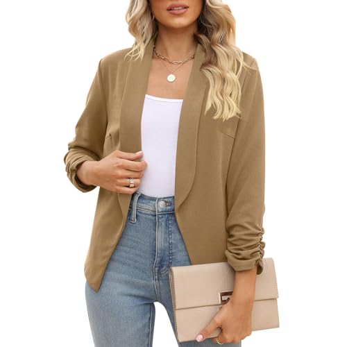 Image of POGTMM Women 3 /4 Sleeve Blazer Open Front Cardigan Jacket Work Office Blazer