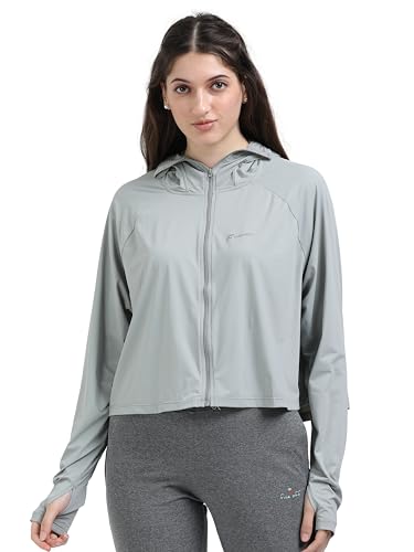 Image of FabSports Women's Croptop UV Protection Sun Screen Jacket, Full Zip Sun Protection Clothing, Lightweight with UPF 50+ Protection for Outdoors, with Pockets, Sun Protective Clothing for Women