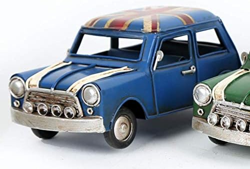 FandG Supplies Lovely vintage retro tin metal union jack roof mini style car - 16cm long - great gift ornament for a shelf or a desk! available in three colours (Blue)