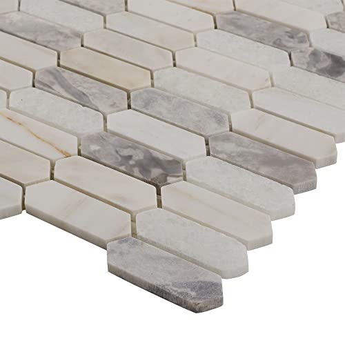 Classic 1X3 White Gray Mix Picket Polished Stone Kitchen Backsplash Bathroom Mosaic Tile Mto0833 #TOP2
