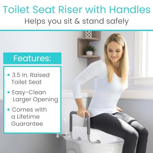 Image of Vive Raised Toilet Seat Riser for Seniors (with Handles) - Handicap Rail