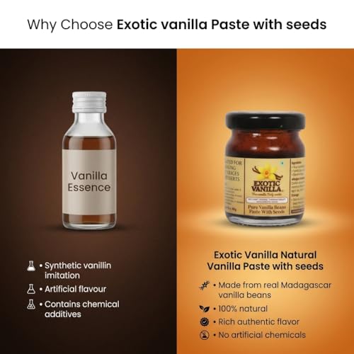 Image of Exotic Vanilla Pure Vanilla Bean Paste with Seeds 60 g - Made with Real Madagascar Vanilla Beans, Rich & Concentrated, Alcohol-Free, Gluten Free, Baking Bean Paste for Ice Creams, Puddings