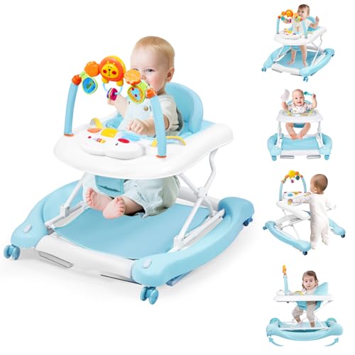 Image of Boyro Baby Baby Walker, 5-in-1 Baby Walkers for Boys and Girls 6-12 Months with Bouncer, Removable Footrest, Feeding Tray & Music, Foldable & Adjustable Activity Walker for 6-18 Months Toddler Infant
