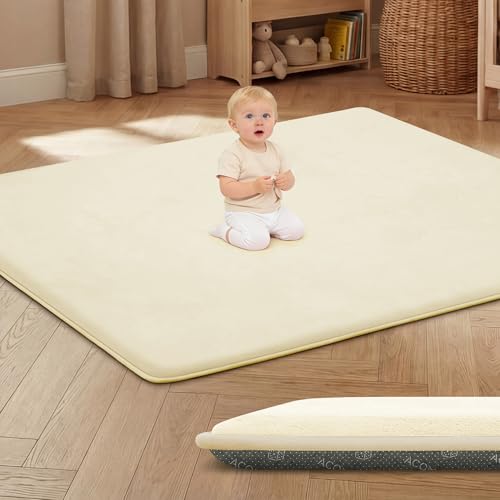 ACOMOPACK Baby Spielmatte 3cm dick großer rutschfester Kinderteppich 150 x 180 x 3cm Memory-Schaumstoff samtweiche Krabbelmatte für Bauchlage (Beige 150 x 180 cm)