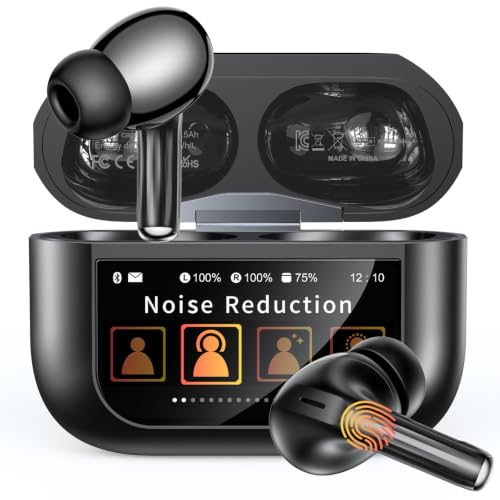 Image of Bucephalus Wireless Earbuds, Bluetooth 5.4 Ear Buds with Smart Touchscreen Case & Noise Cancelling, 48H Playtime, Bass Stereo Sound, Compatible with iPhone /Android, Pad - Ebony
